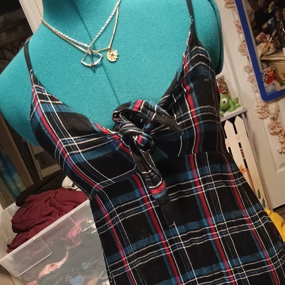 Angie Black and Blue Plaid Cami Top